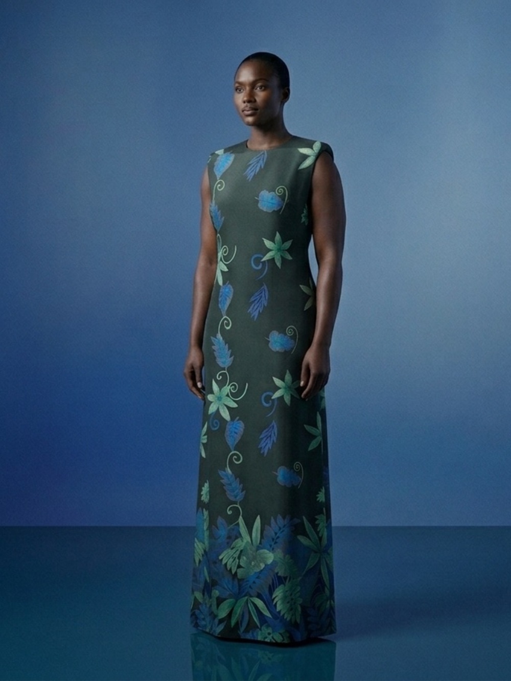 Cotton Ginny Sleeveless Maxi Dress Dark Green Blue floral sz M Tropical Fairycor